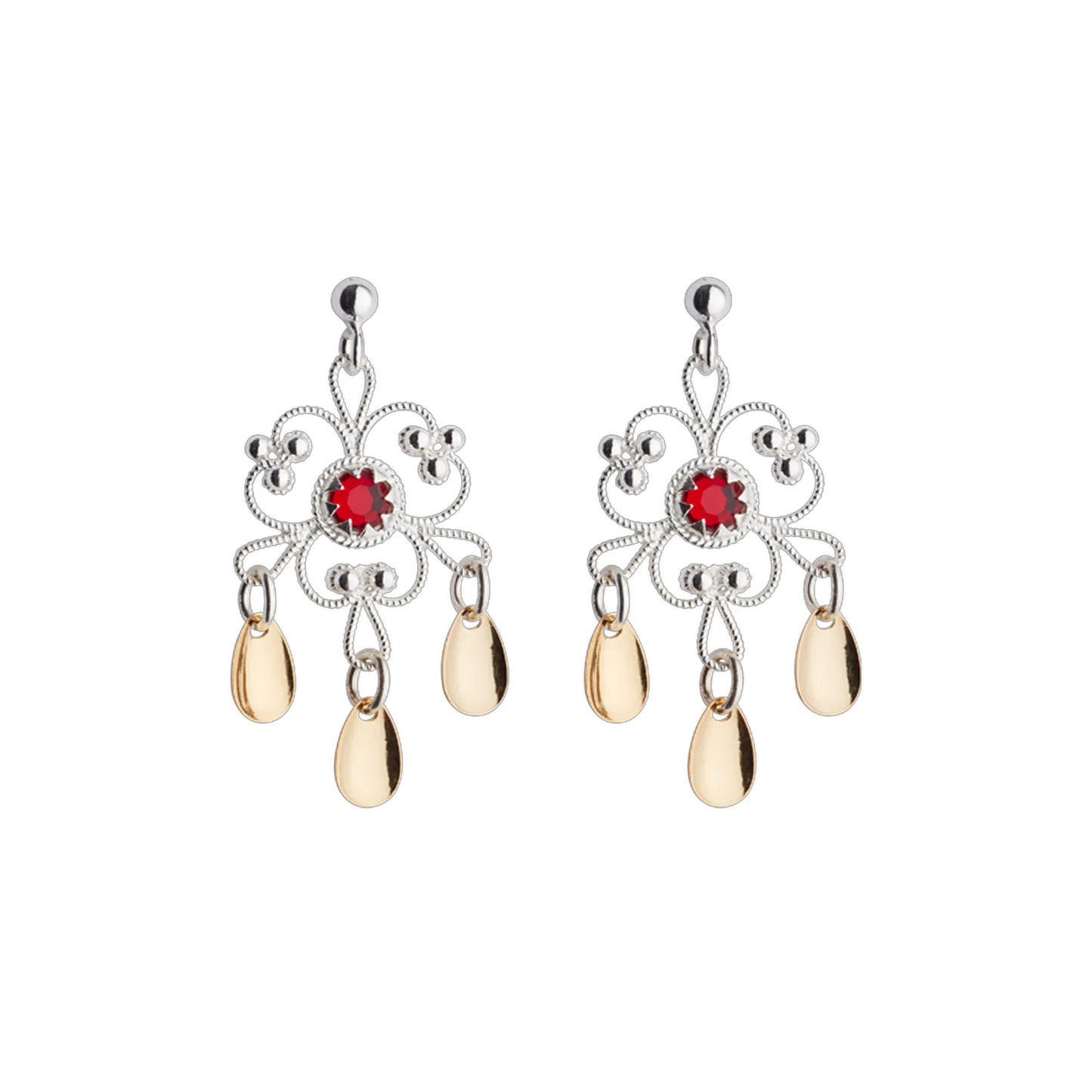 Earrings-251517-#17-with red stones-silver/gilded silver