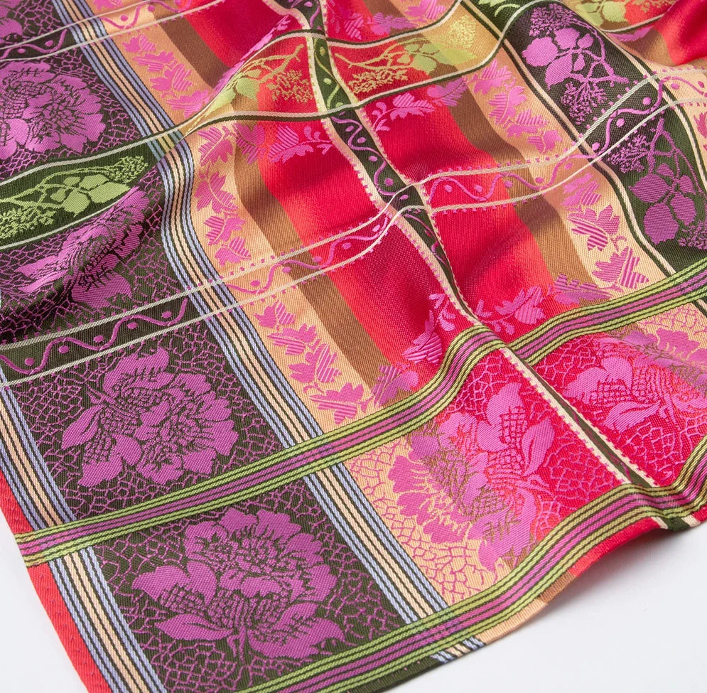 Silk scarf-Eufemia *053* 70cm x 70cm-red/pink/green