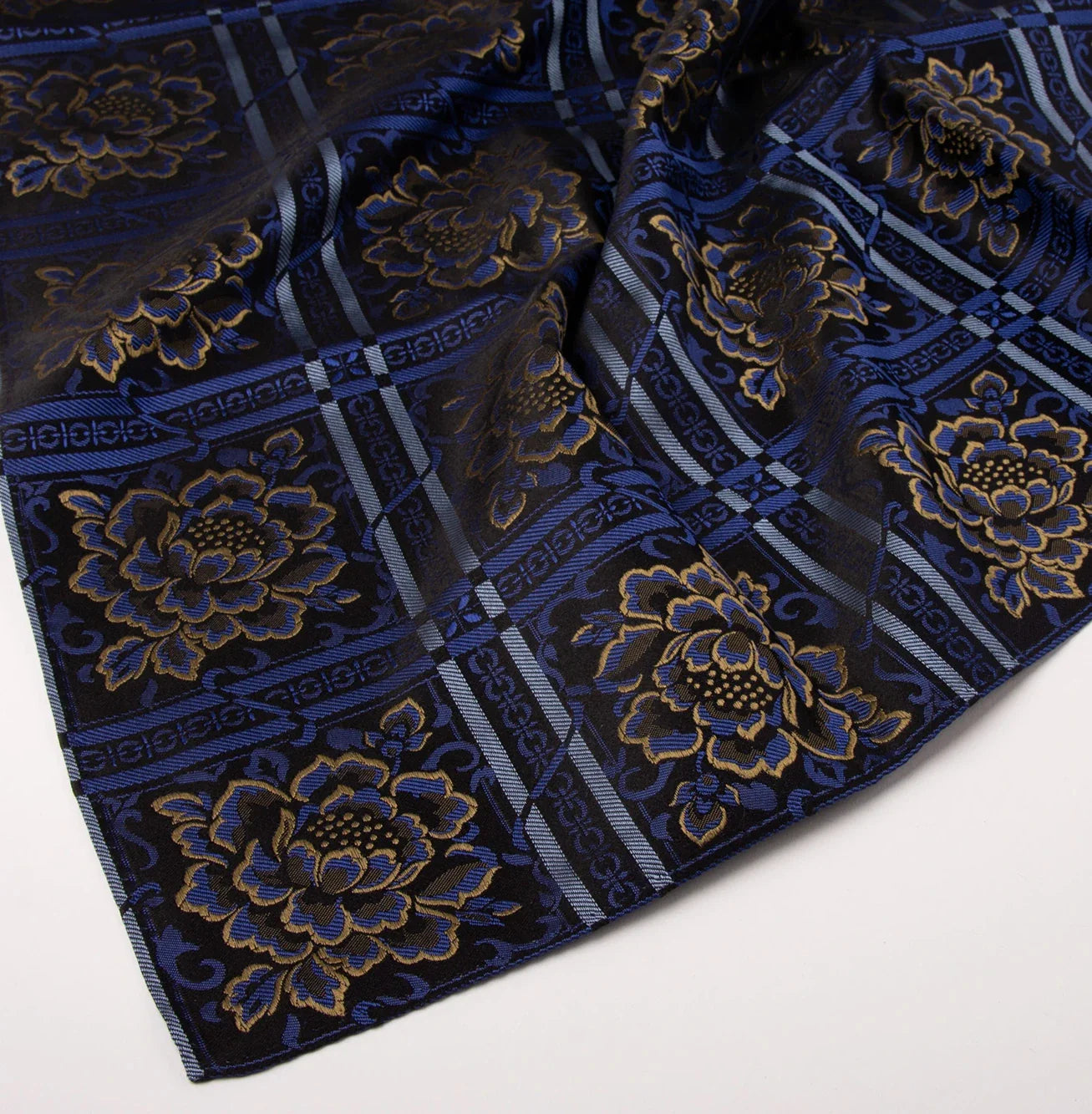 Silk scarf-Evita *020* 75cm x 75cm-blue/gold