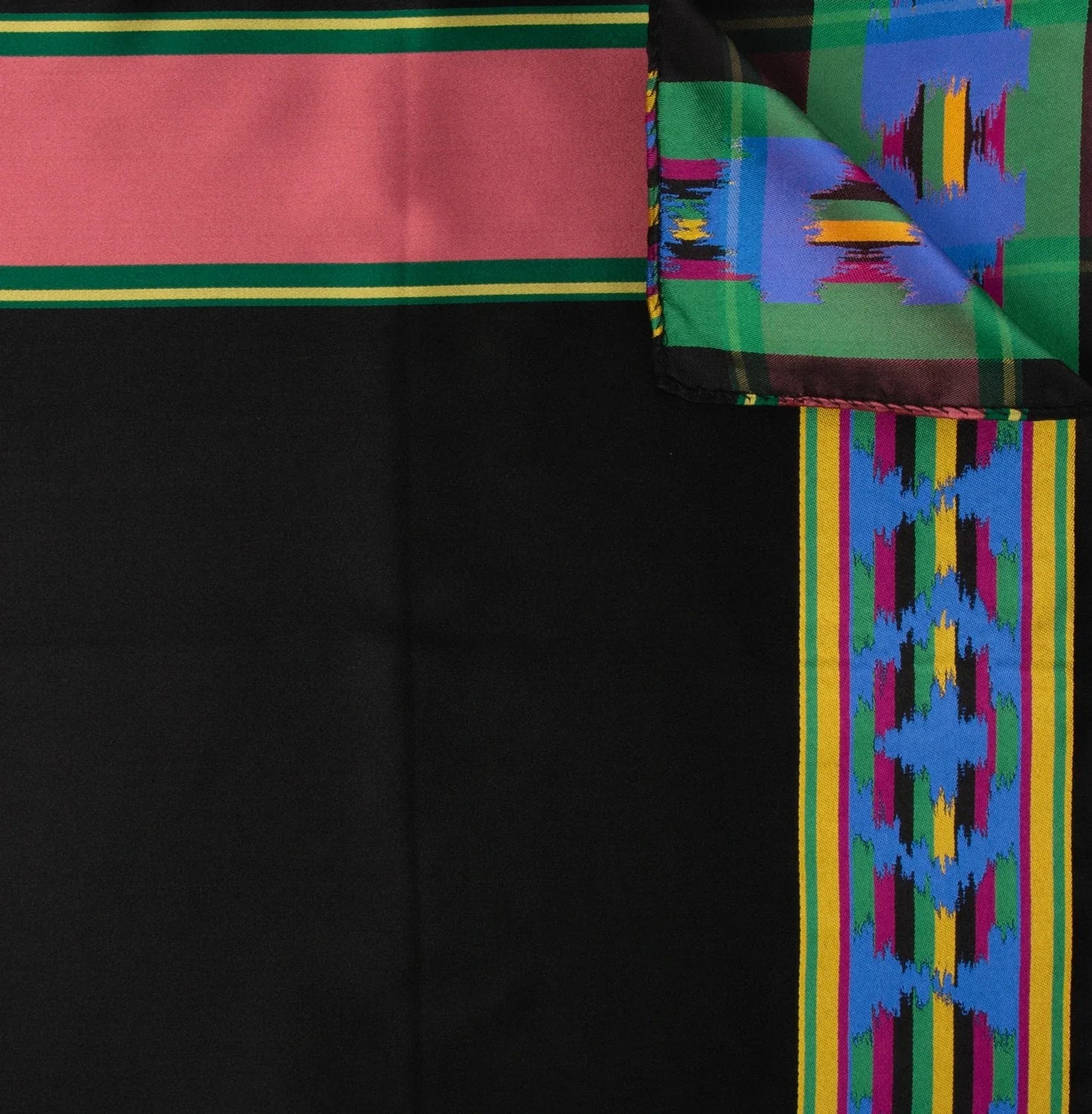 Ildbord *003* silk scarf 75cm x 75cm-green/pink/black