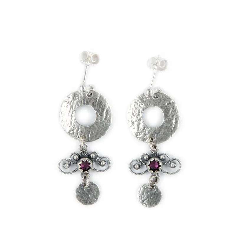 Earrings-550762-Oslo-Jubileum with purple stones-oxidized silver