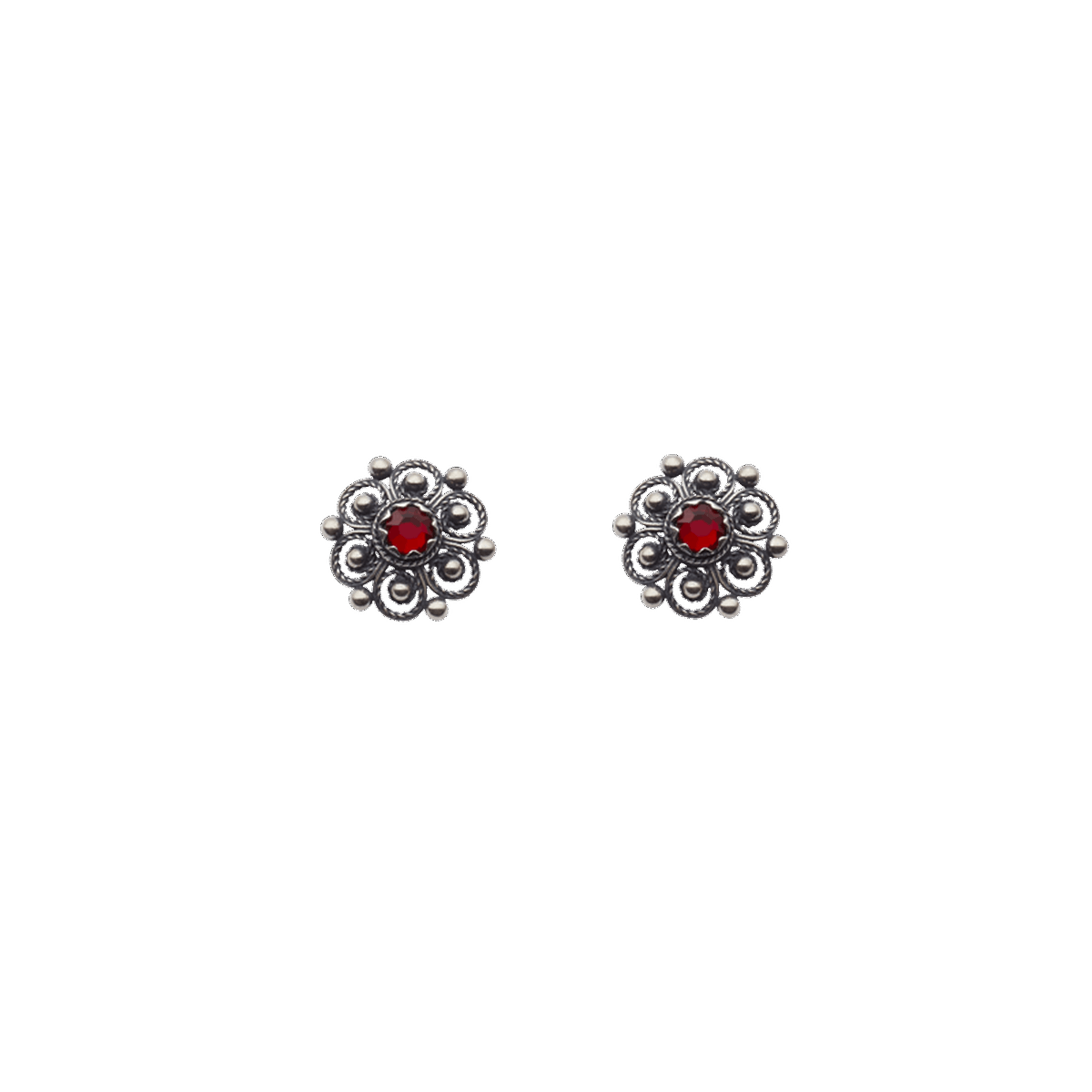Earrings #02 w/red stone-oxidized silver