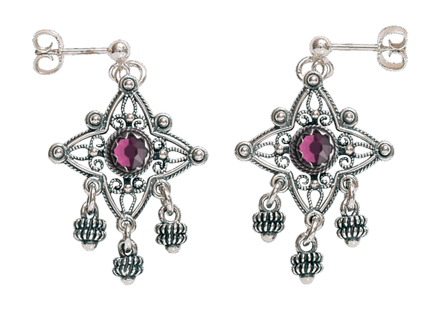 Earrings #24-Telemark w/purple stones-oxidized silver