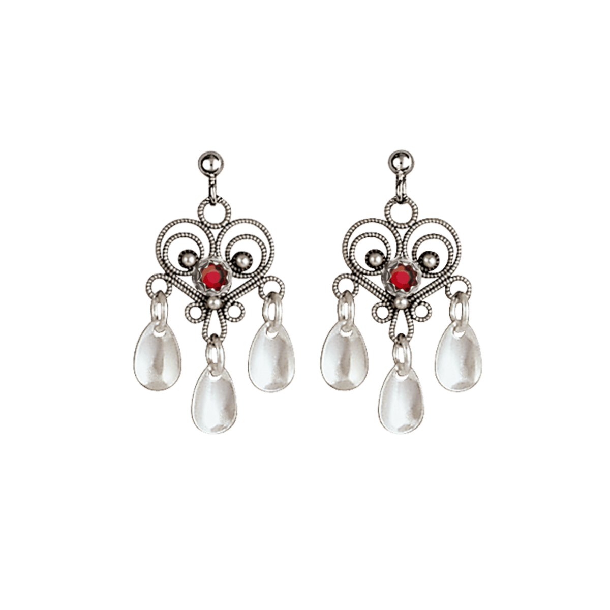 Earrings #38-red stones-oxidized silver