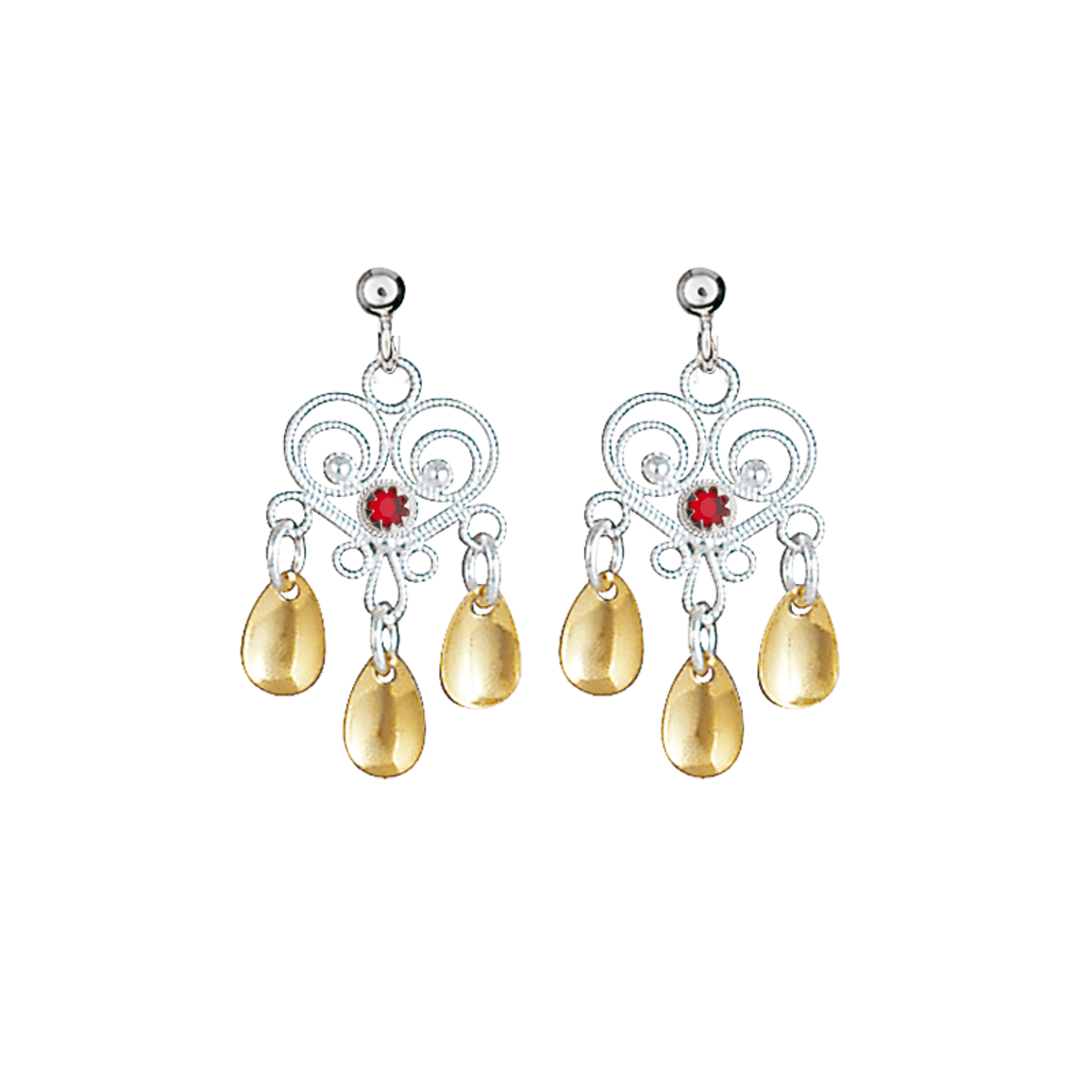 Earrings #38-red stones-silver/gilded silver