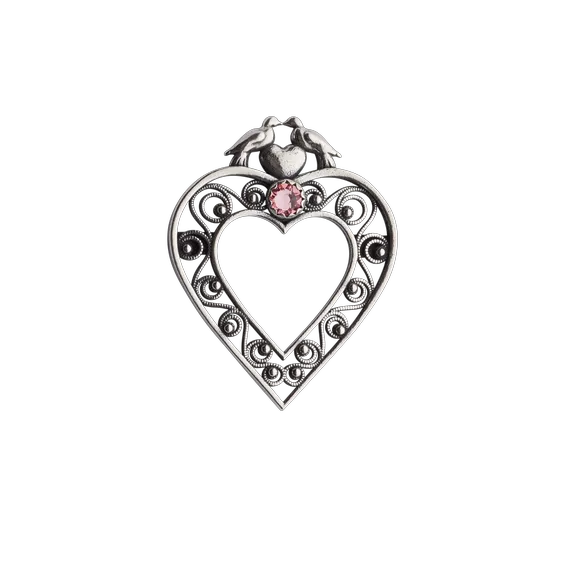 Brooch/pendant-Heart with red stone-oxidized