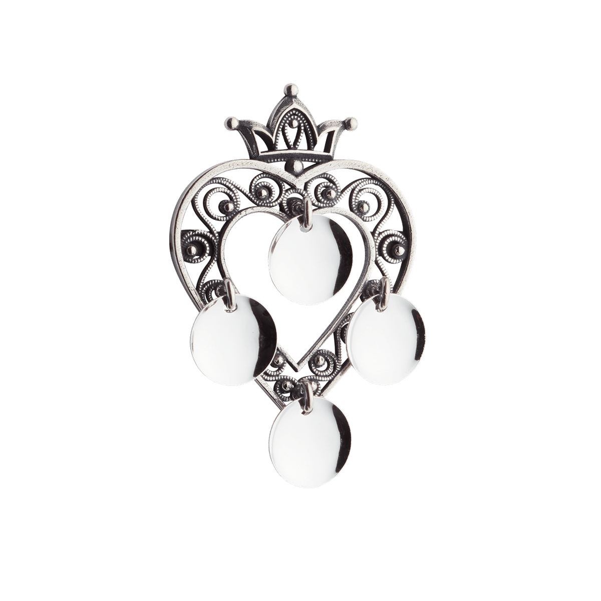 Brooch #37-Heart with crown-oxidized silver