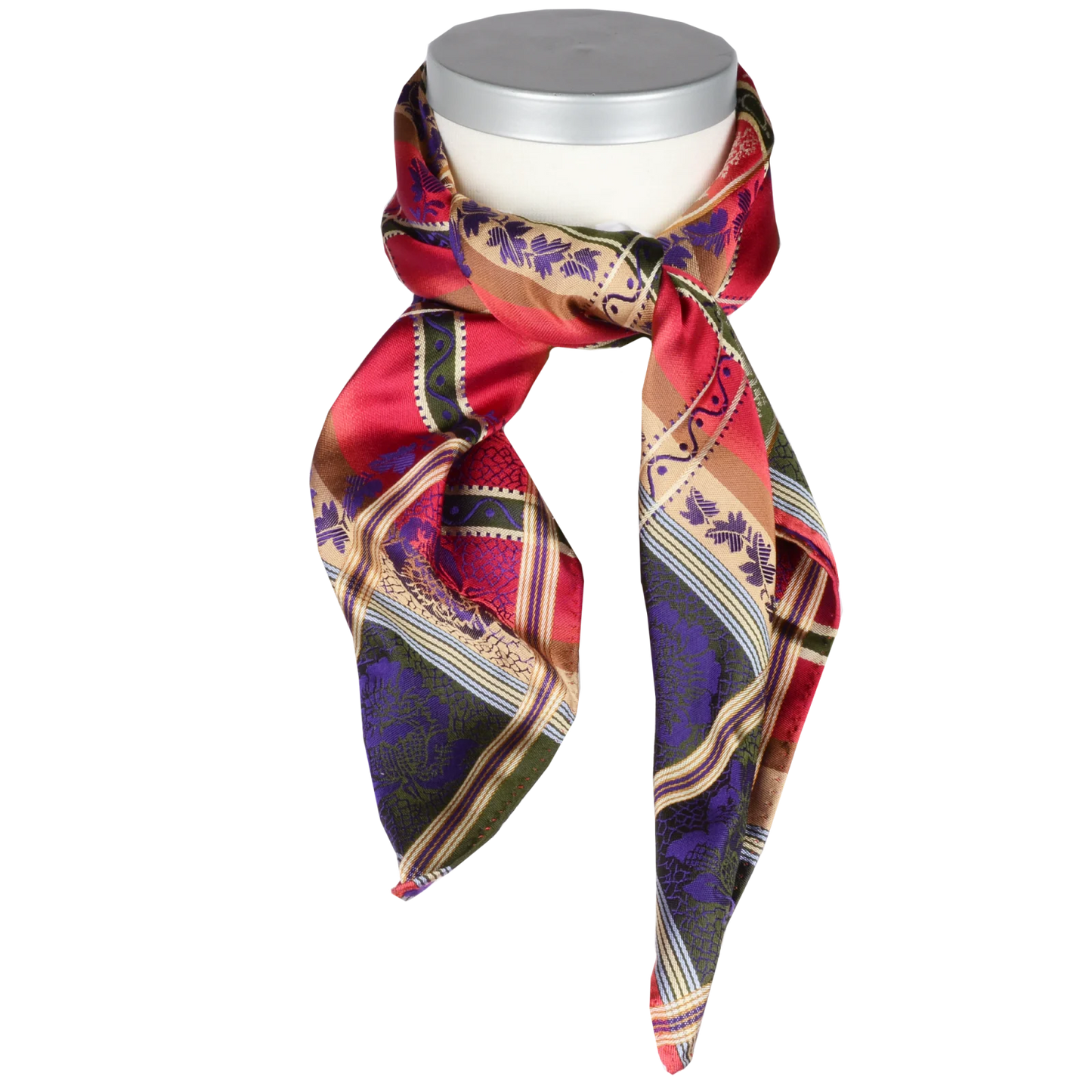 Silk scarf-Eufemia *037* 70cm x 70cm-red/purple/tan