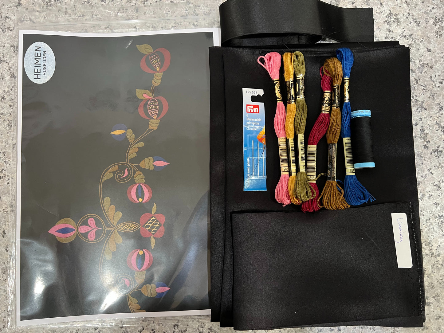 Apron kit-for the Rondastakk Bunad - black silk with embroidery