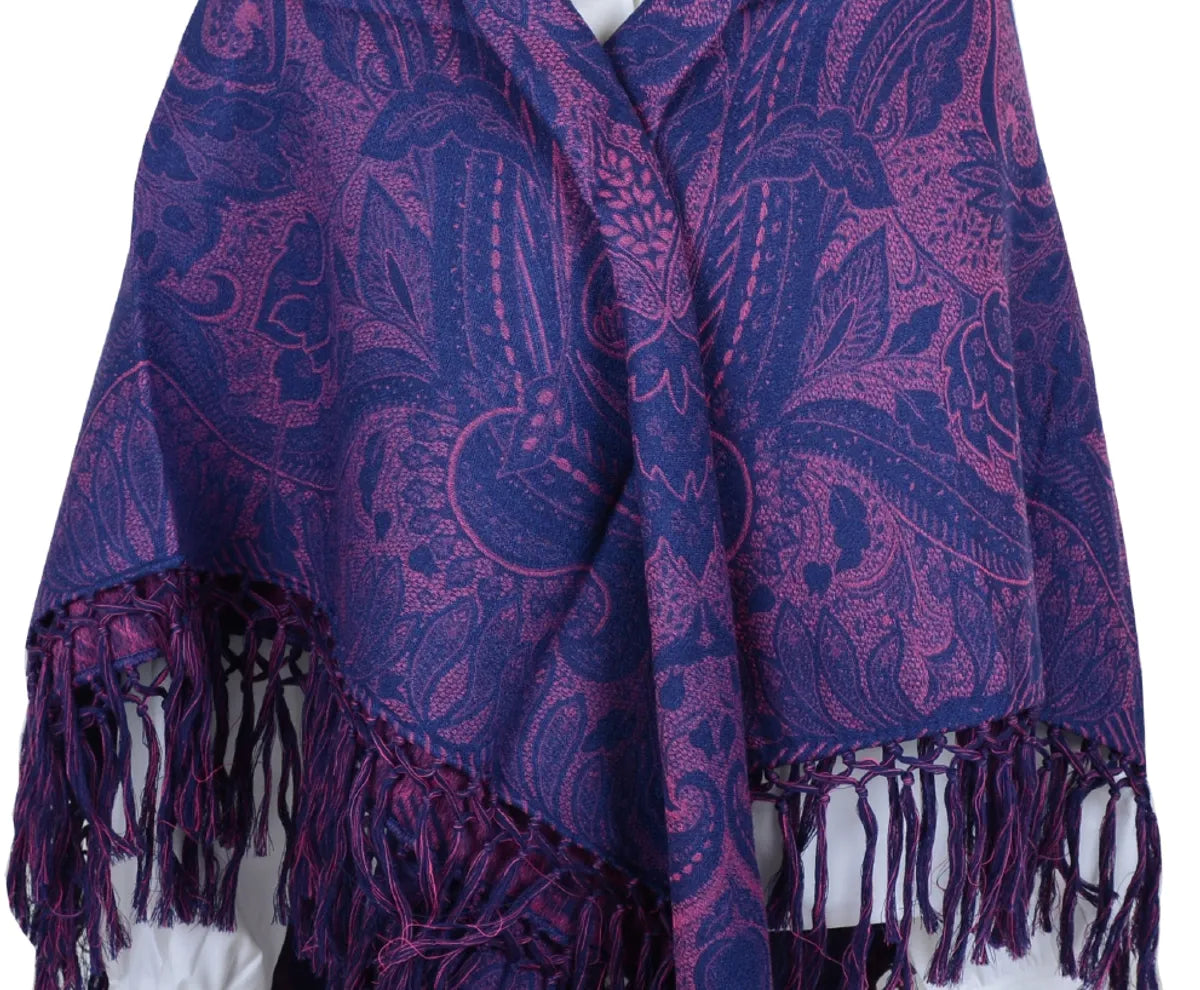Wiener shawl *088* silk/wool-140cm x 140cm with long fringe-blue/pink
