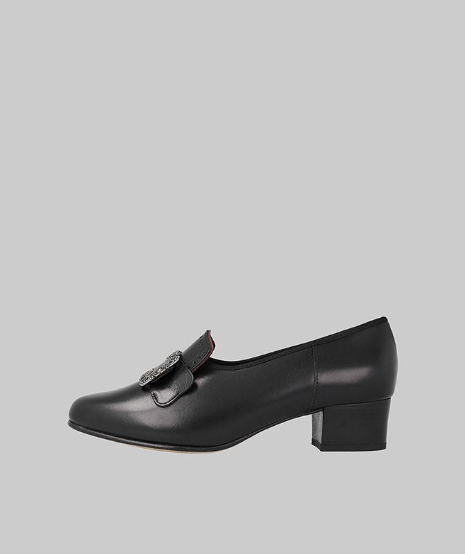 Women's bunad shoes-Tone 2-black with red edge-size UK 6