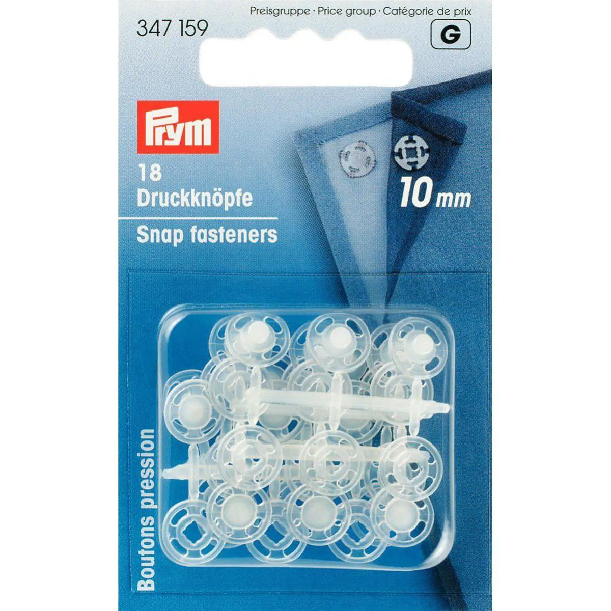 Fasteners-Prym Clear snaps 10mm-18 pieces