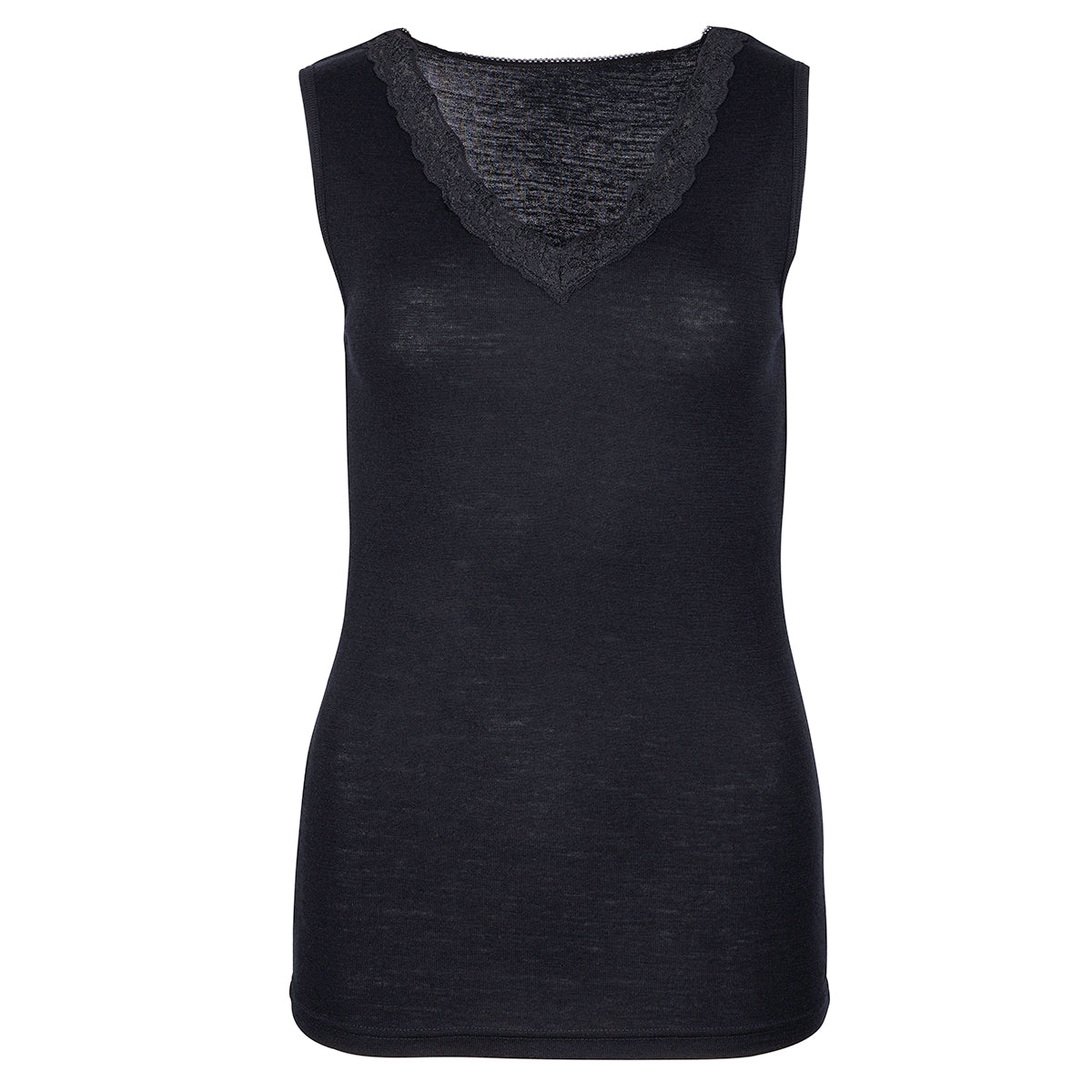 Women's tank top-Carina-merino wool-black with lace-XL