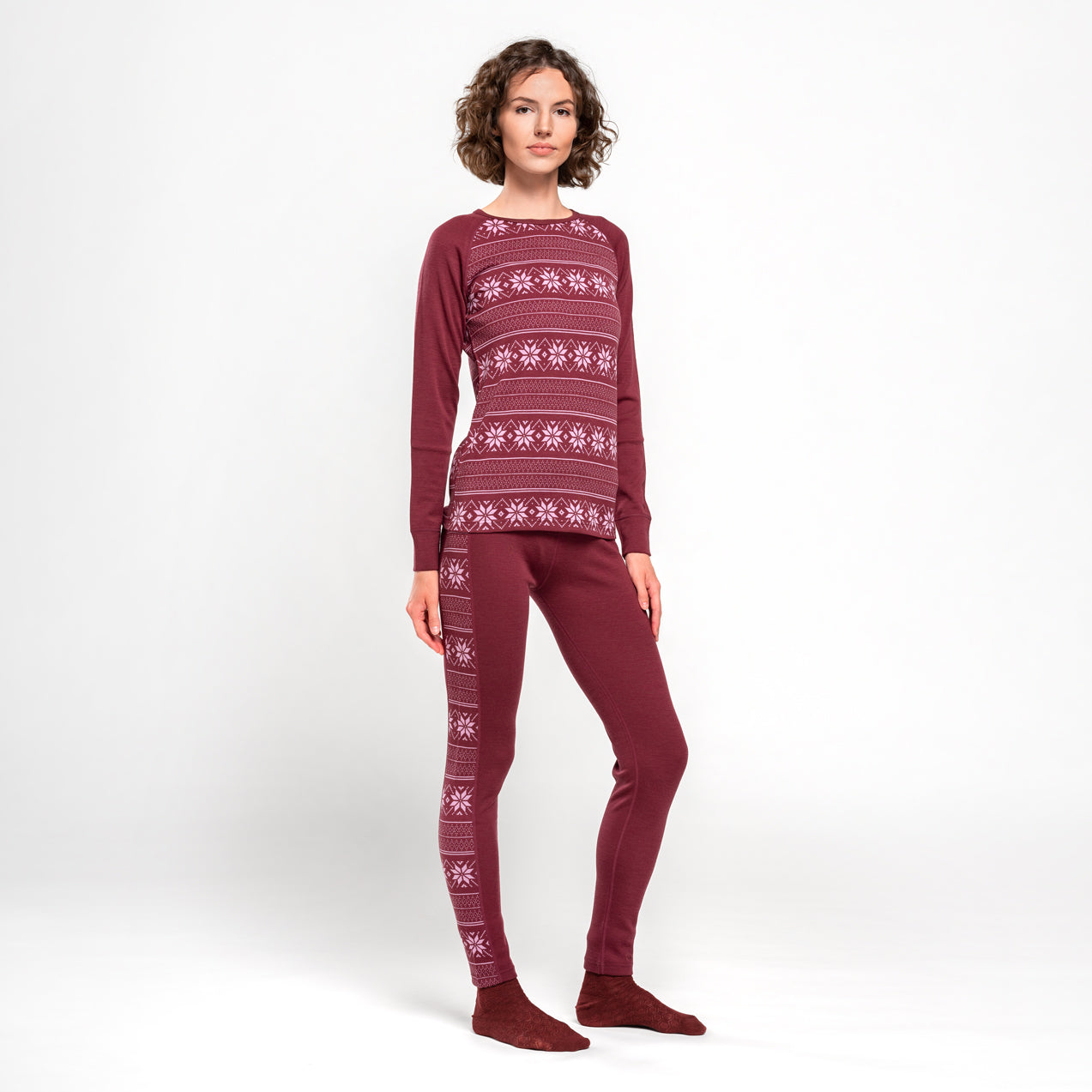 Women's leggings-Selma-merino wool-burgundy-XL