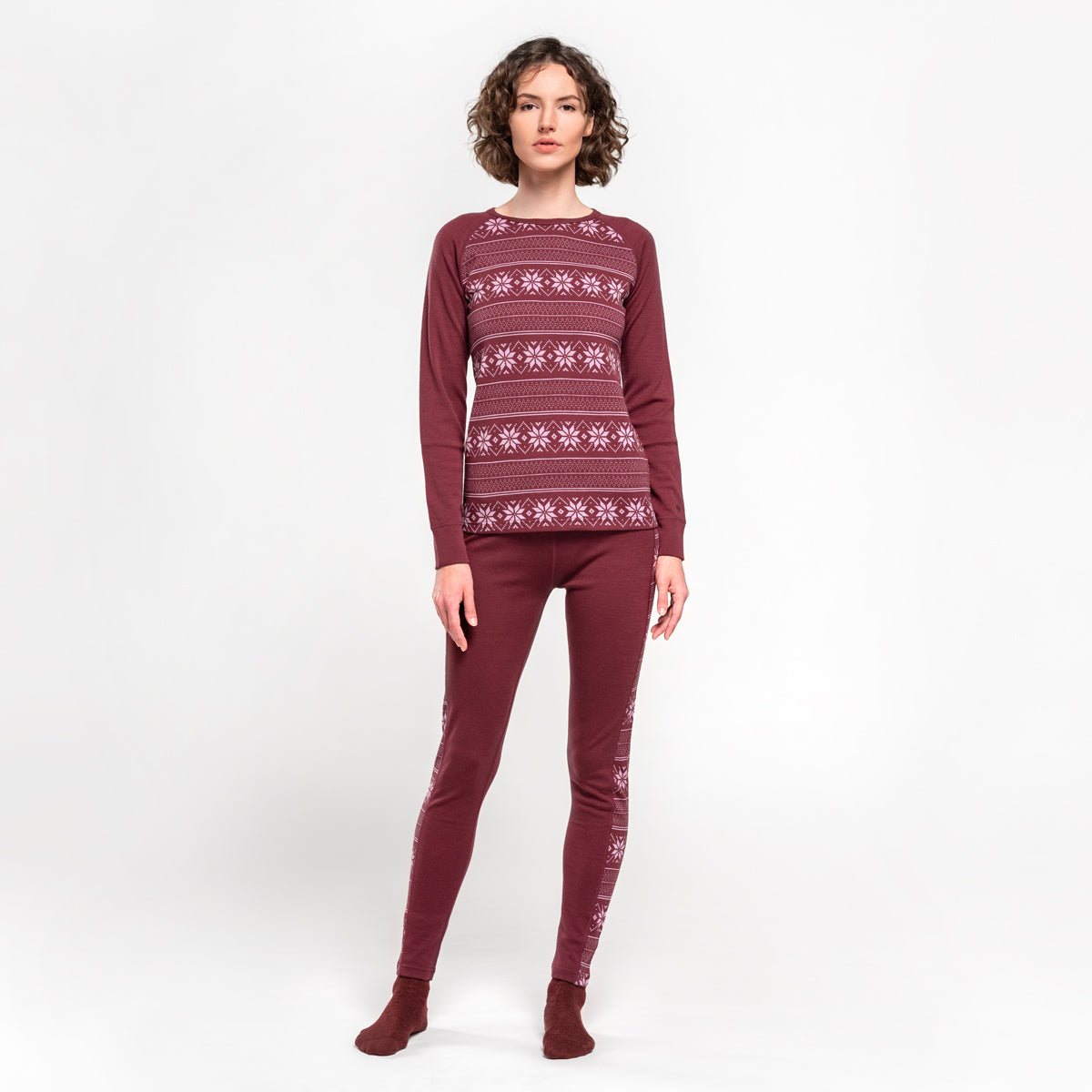 Women's leggings-Selma-merino wool-burgundy-XL