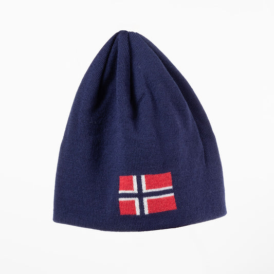 Hat-Gullfjell-merino wool-navy with Norway flag
