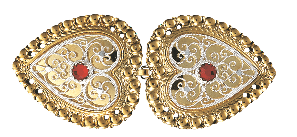 Belt buckle 002507 #03-with red stone to sew on cloth belt-silver/gilded silver