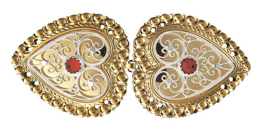 Belt buckle-002507 #03-with red stone to sew on cloth belt-silver/gilded silver