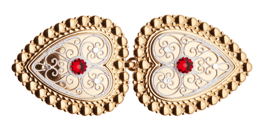 Belt buckle-002597 #03 w/red stone for leather belt-gilded silver