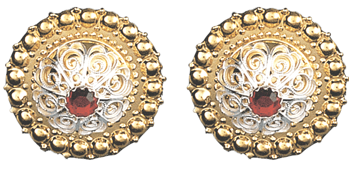 Bore pins 056507 #05 with red stones 31mm-silver/gilded silver
