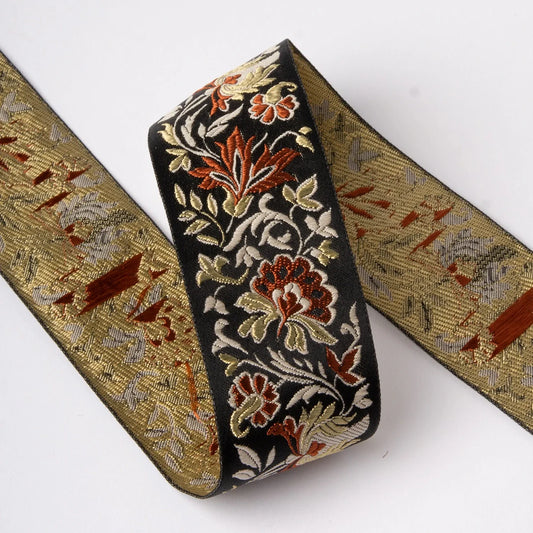 Jacquard trim- Kulturbånd 45mm-black/rust