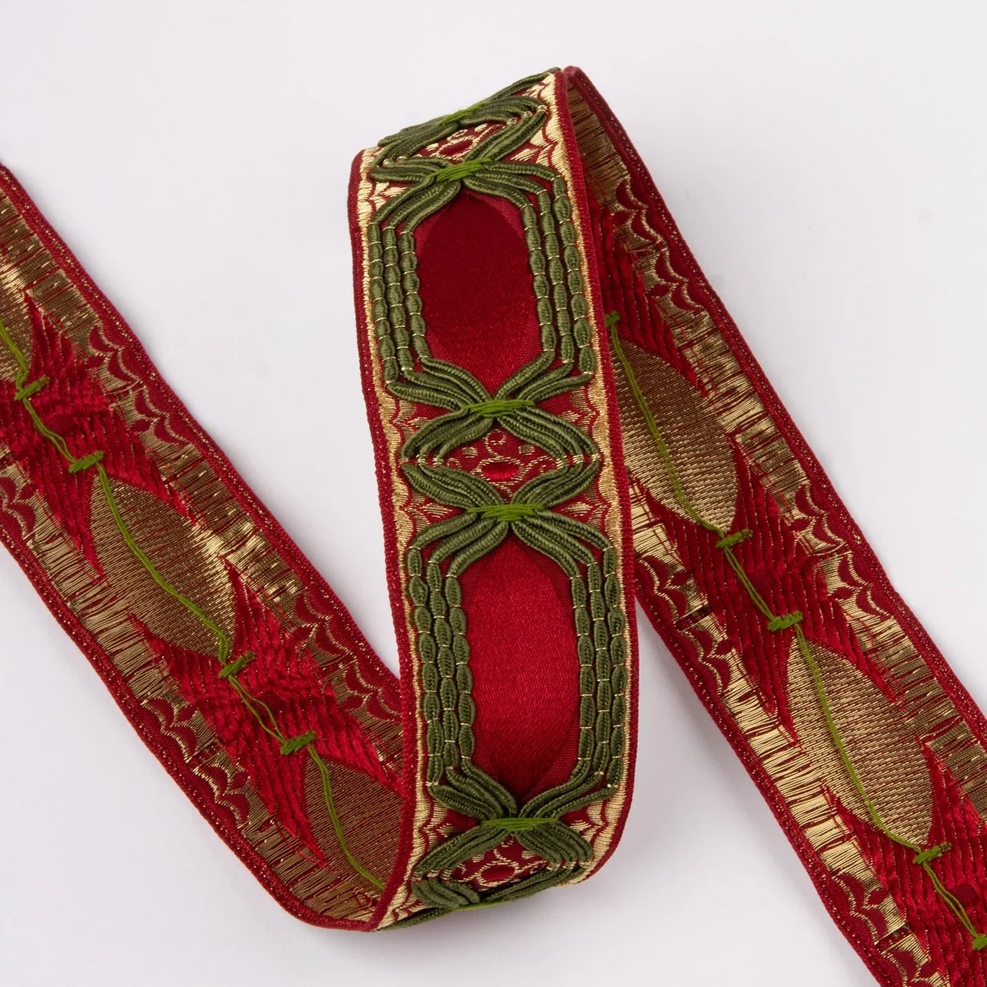 Jacquard trim- Lissebånd 38mm-red/gold/green