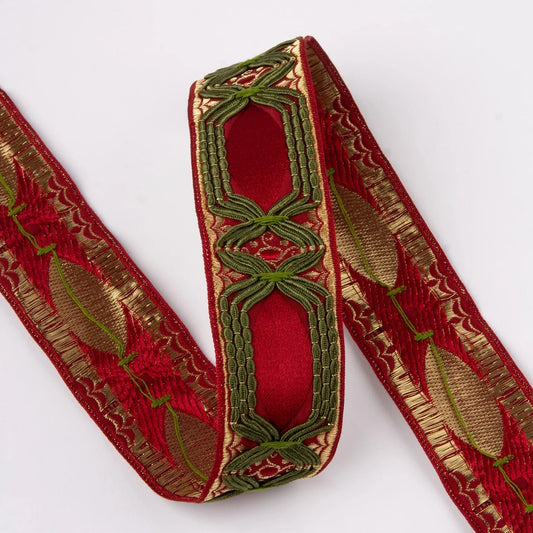 Jacquard trim- Lissebånd 38mm-red/gold/green