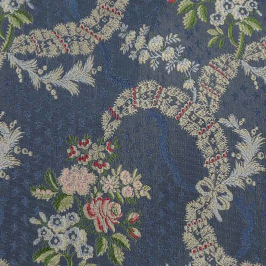 Silk fabric-Dauphin Lampas-100% silk-140 cm wide-blue