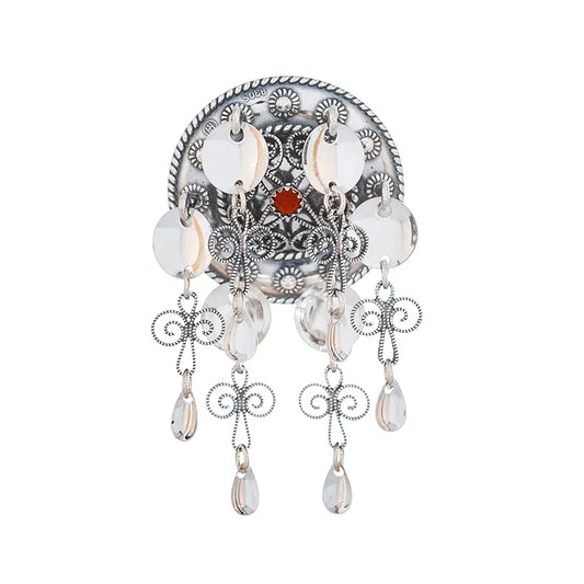 Brooch-#33-child's with red stone-oxidized silver