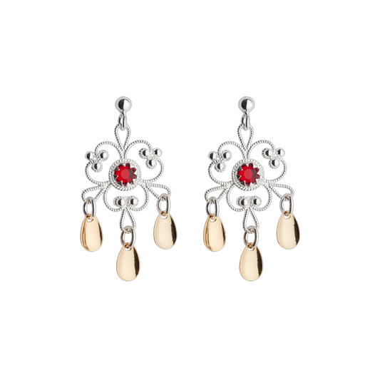 Earrings-251517-#17-with red stones-silver/gilded silver