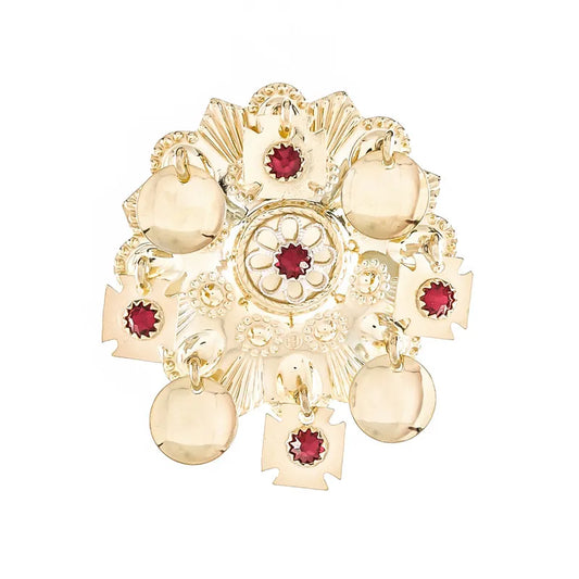 Brooch-Face Sølje-child's-with red stones-gilded silver