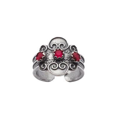 Ring 317107 #5 with red stones-oxidized silver