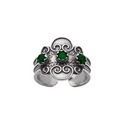 Ring-317108-#05-with green stones-oxidized silver