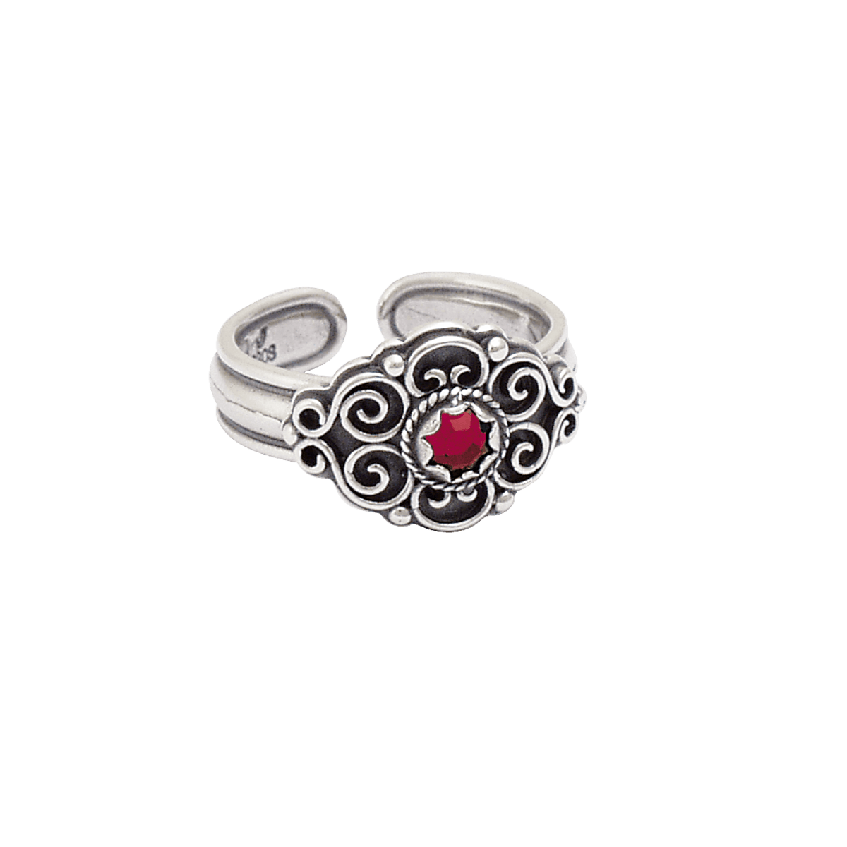 Ring 377107 with red stone-oxdized silver