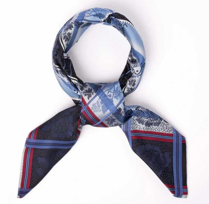 Silk scarf-Eufemia *008* 70cm x 70cm-black, blue, red