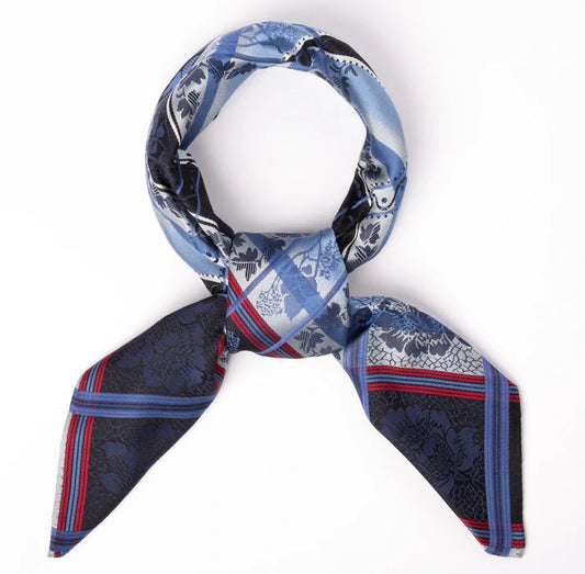 Silk scarf-Eufemia *008* 70cm x 70cm-black, blue, red