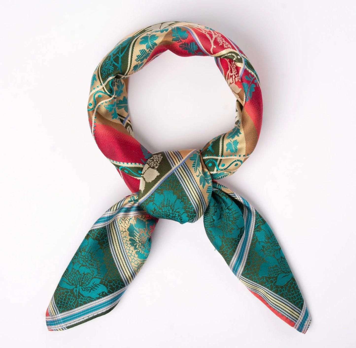 Silk scarf-Eufemia *041* 70cm x 70cm-green/red/tan