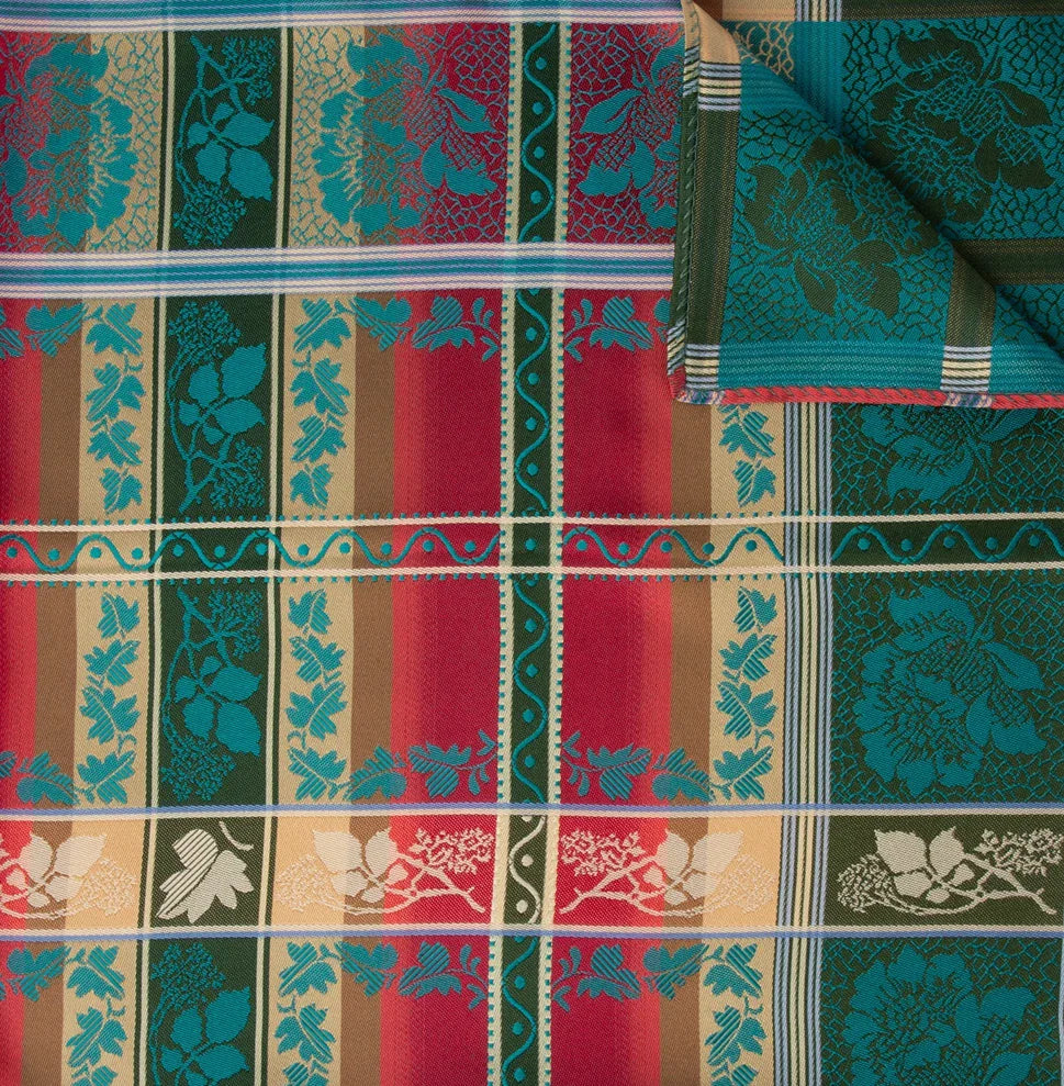 Silk scarf-Eufemia *041* 70cm x 70cm-green/red/tan