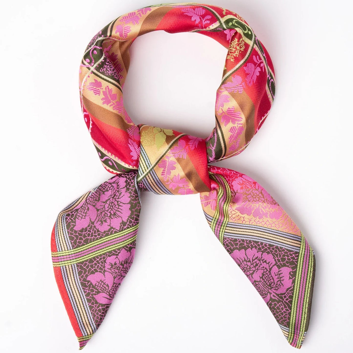 Silk scarf-Eufemia *053* 70cm x 70cm-red/pink/green