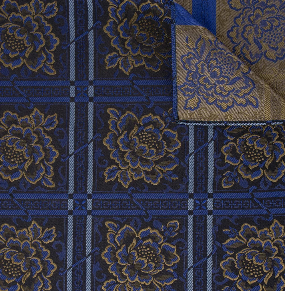 Silk scarf-Evita-75x75cm-with fringes-blue/gold