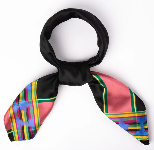 Silk scarf-Ildbord *003*  75cm x 75cm-green/pink/black
