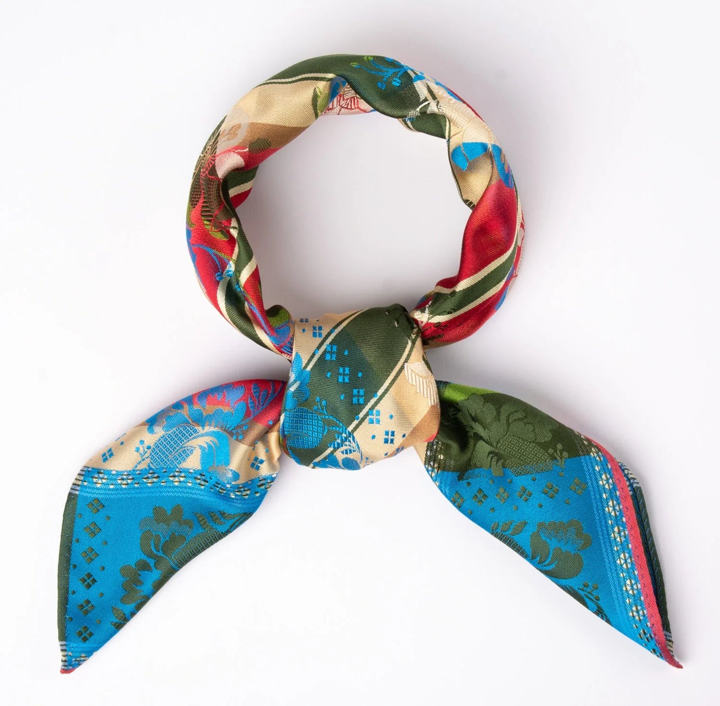 Silk scarf-Gabriella *054* 70cm X 70cm-blue, red, green