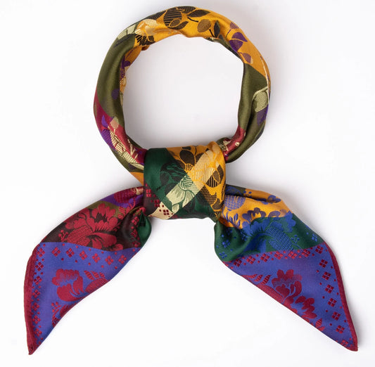 Silk scarf-Gabriella *410*  70cm x 70cm-blue, green, burgundy