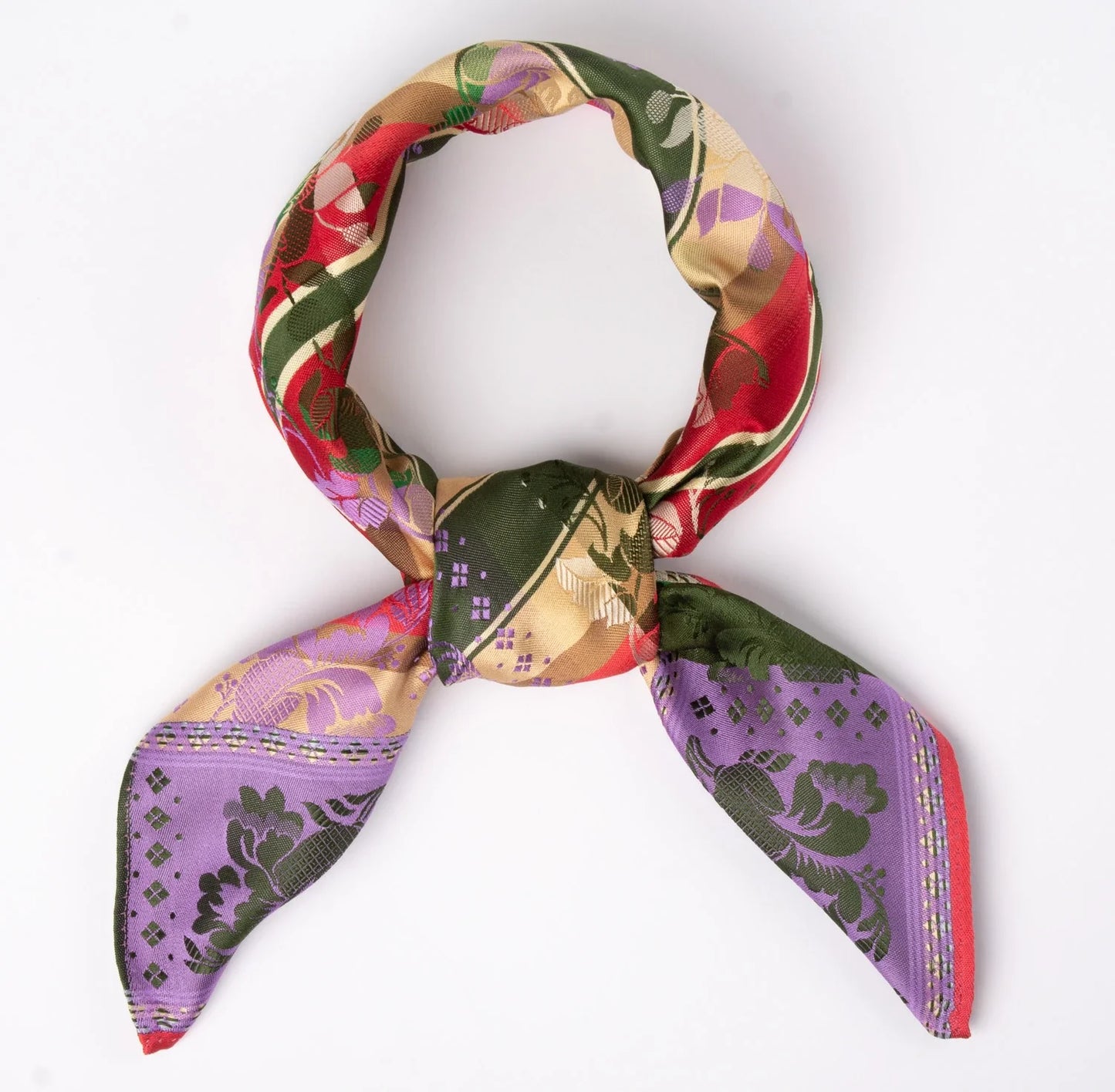 Silk scarf-Gabriella *056* 70cm x 70cm -red/purple/green