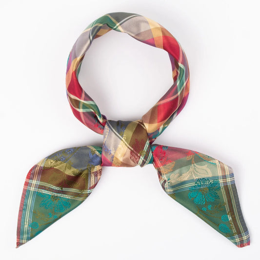 Silk scarf-Tuva *038* 65cm X 65cm-red, green