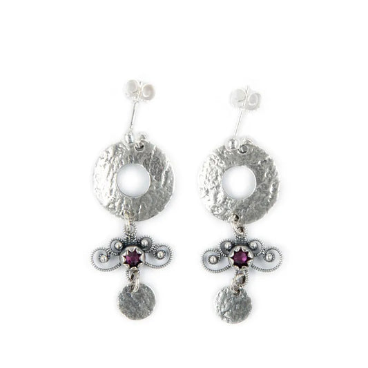Earrings-550762-Oslo-Jubileum with purple stones-oxidized silver