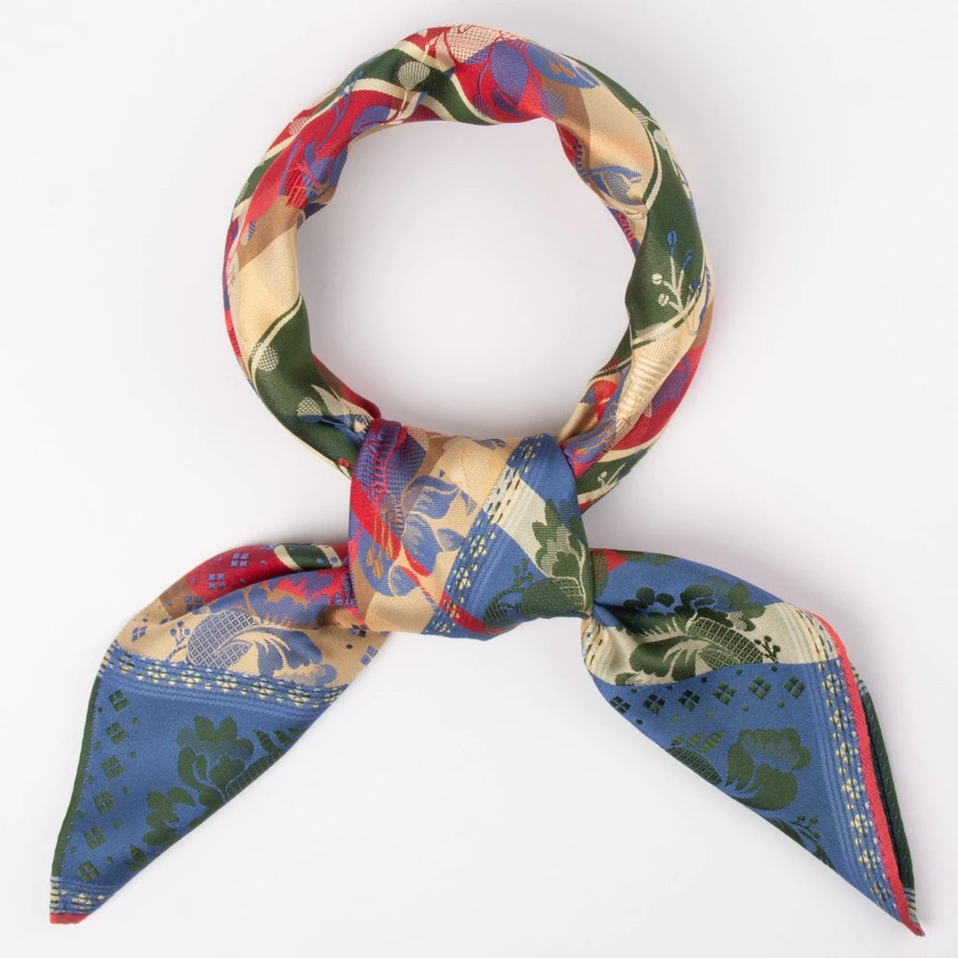 Gabriella *031* silk scarf 70cm x 70cm-blue/red/tan