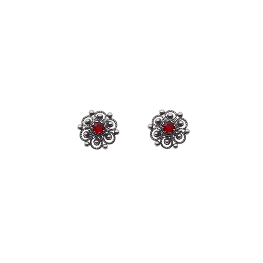 Earrings #02 w/red stone-oxidized silver