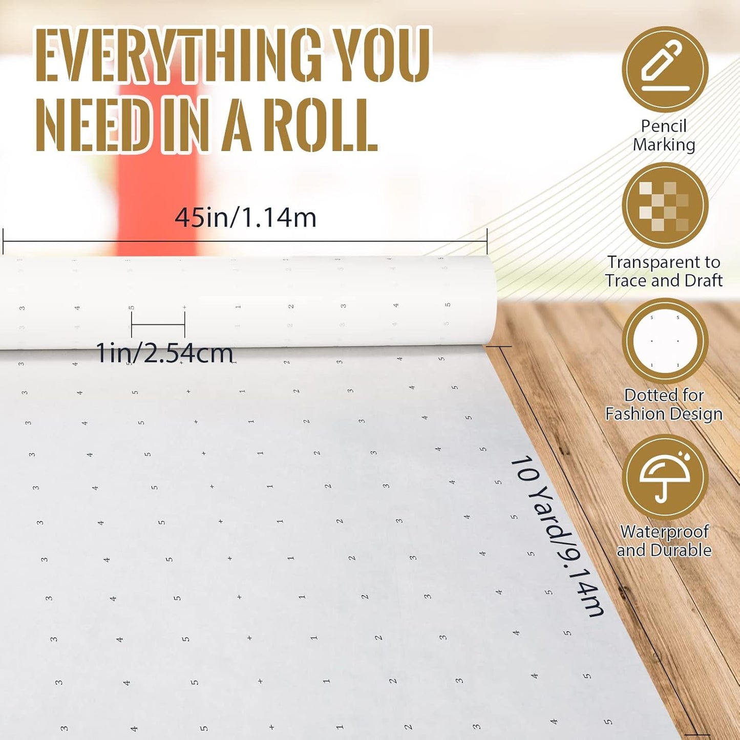 Pattern paper 1 m wide-1 meter-dotted white