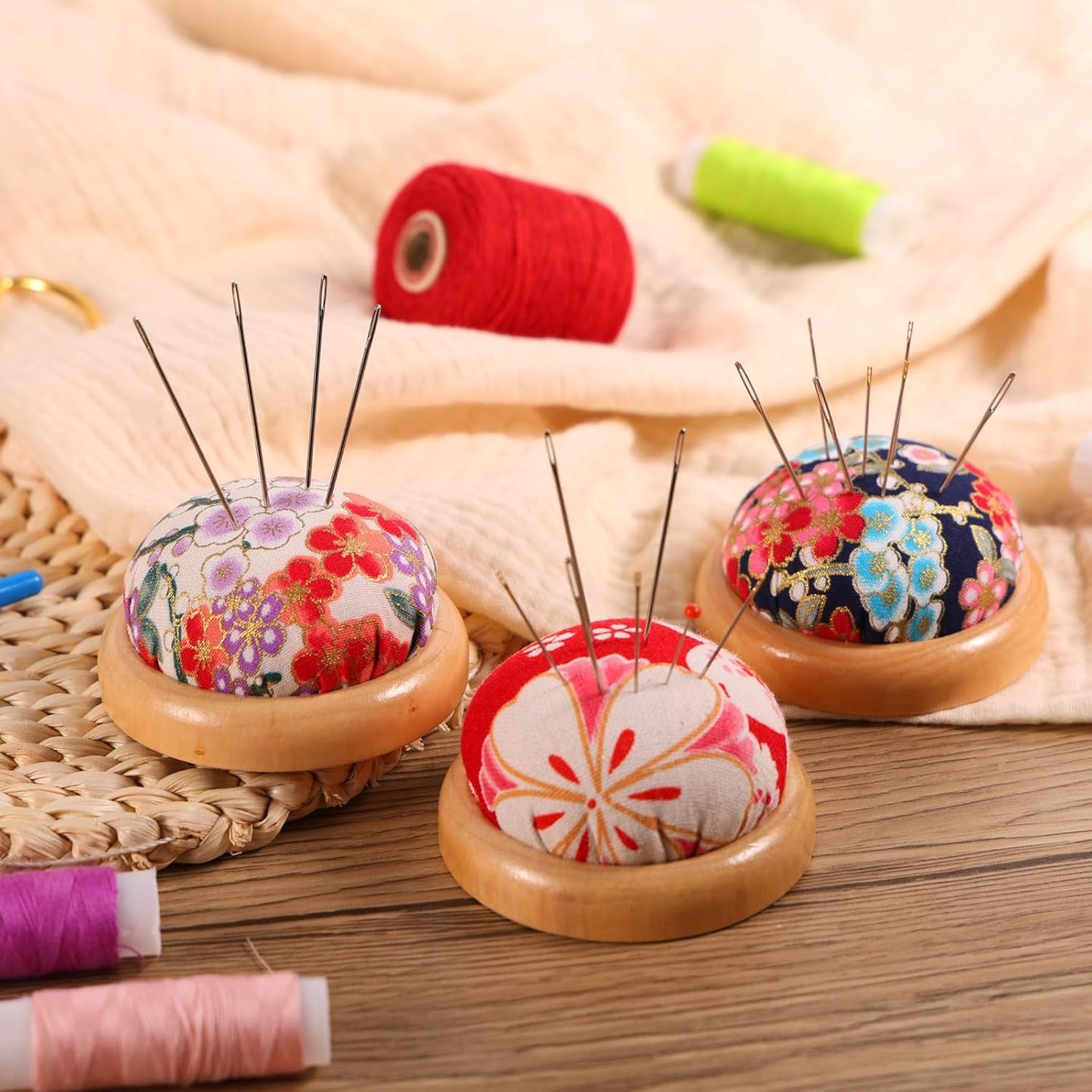 Pin cushion-wooden base